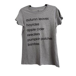 Celebrate‎ Halloween Womens Grey Tee Autumn Leaves Hayrides Apple Cider Size M